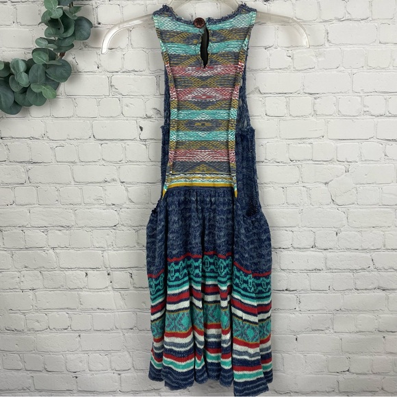 FREE PEOPLE Heart Blue Multi Knit Tunic Top or Dress size small - Picture 5 of 10